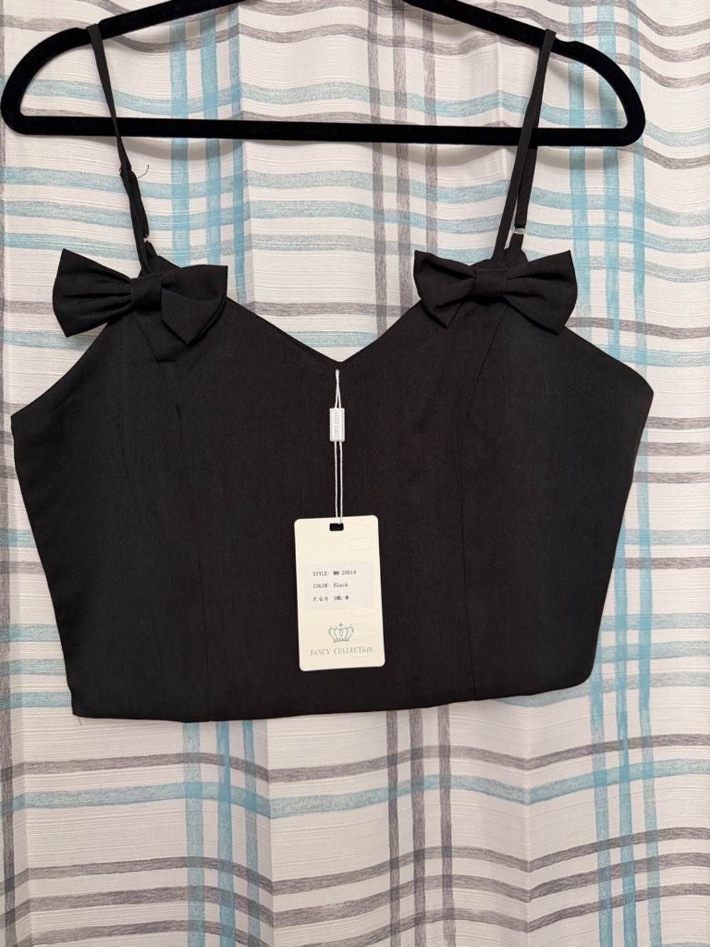 Fancy Collection Black Bow-Detail Spaghetti Strap Cami